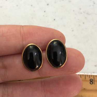 14k gold 10x15mm black onyx studs earrings with r… - image 1