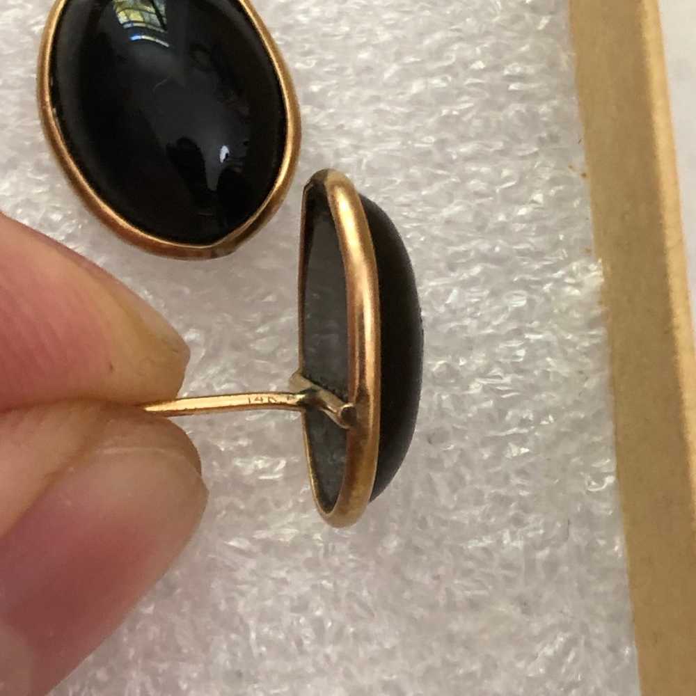 14k gold 10x15mm black onyx studs earrings with r… - image 3