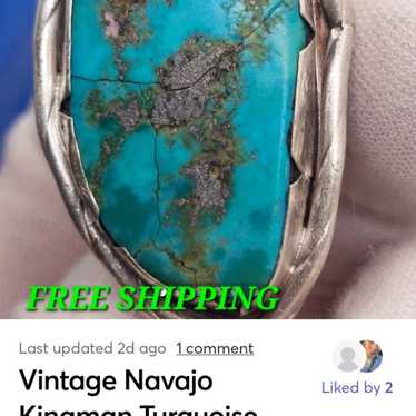 Vintage Navajo Kingman Turquoise Sterling Silver - image 1