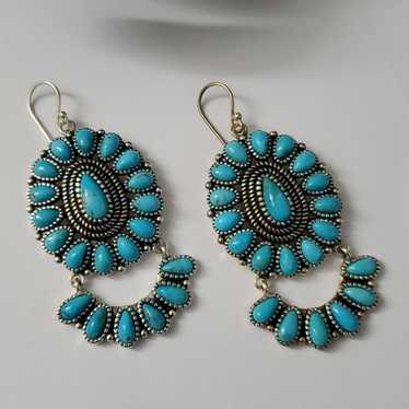 Sterling Silver 925 Turquoise Dangle Earrings - image 1