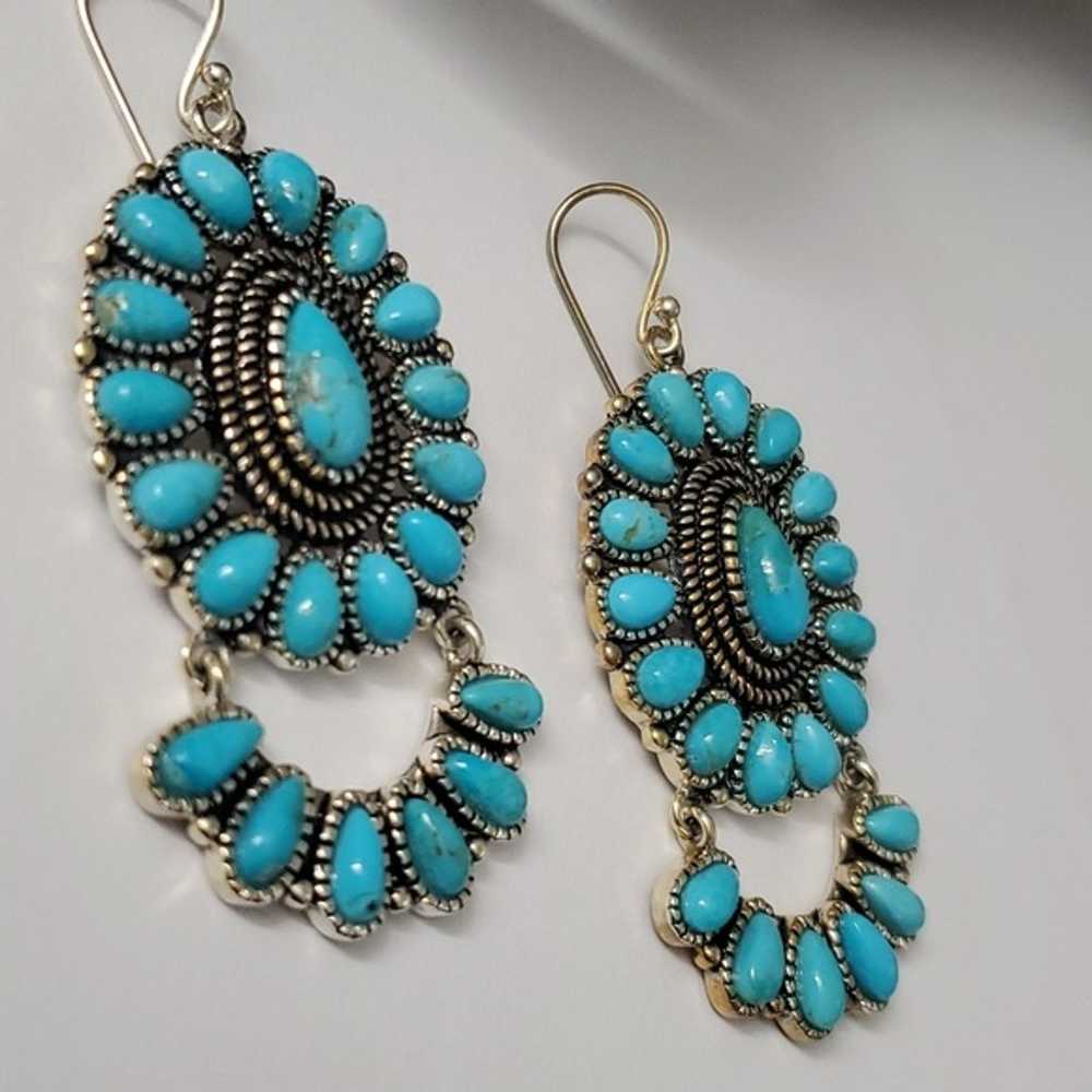 Sterling Silver 925 Turquoise Dangle Earrings - image 2