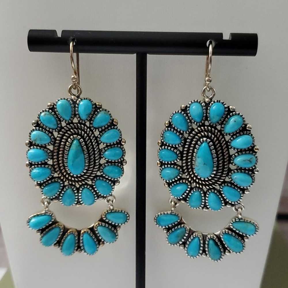 Sterling Silver 925 Turquoise Dangle Earrings - image 5