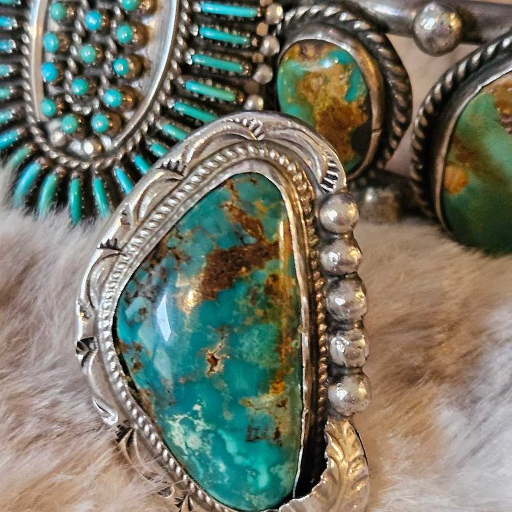 Large Vintage Navajo Turquoise Sterling Silver Ri… - image 4