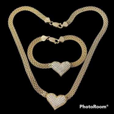 14K Gold over Bismarck Heart Diamond Necklace & B… - image 1