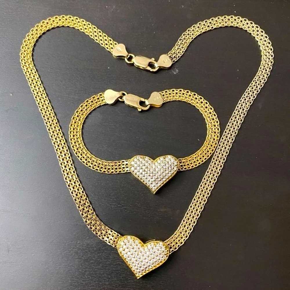 14K Gold over Bismarck Heart Diamond Necklace & B… - image 3