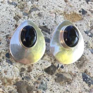 Vintage Navajo Sterling Silver Black Onyx Earring… - image 1