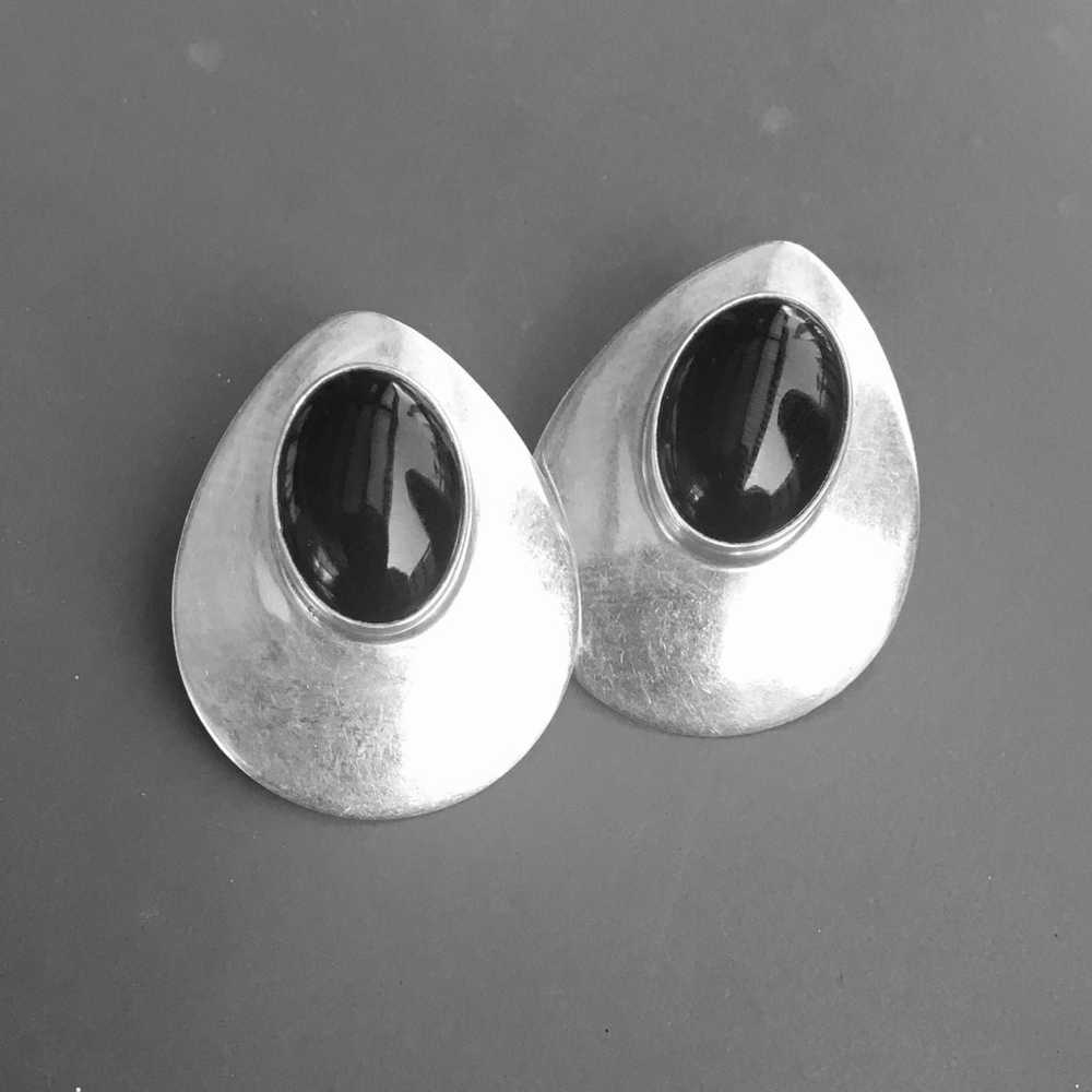 Vintage Navajo Sterling Silver Black Onyx Earring… - image 3