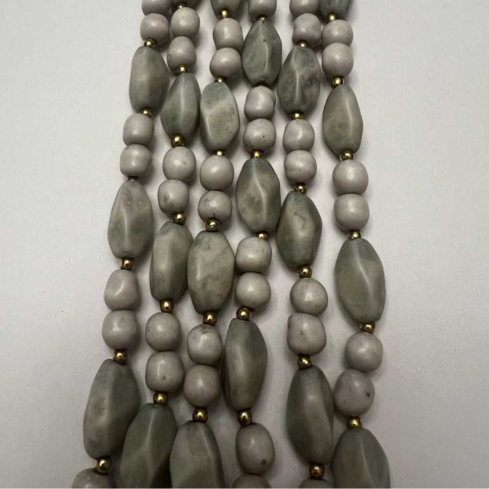 Vintage Japan Green Chalcedony Three Strand Long … - image 3