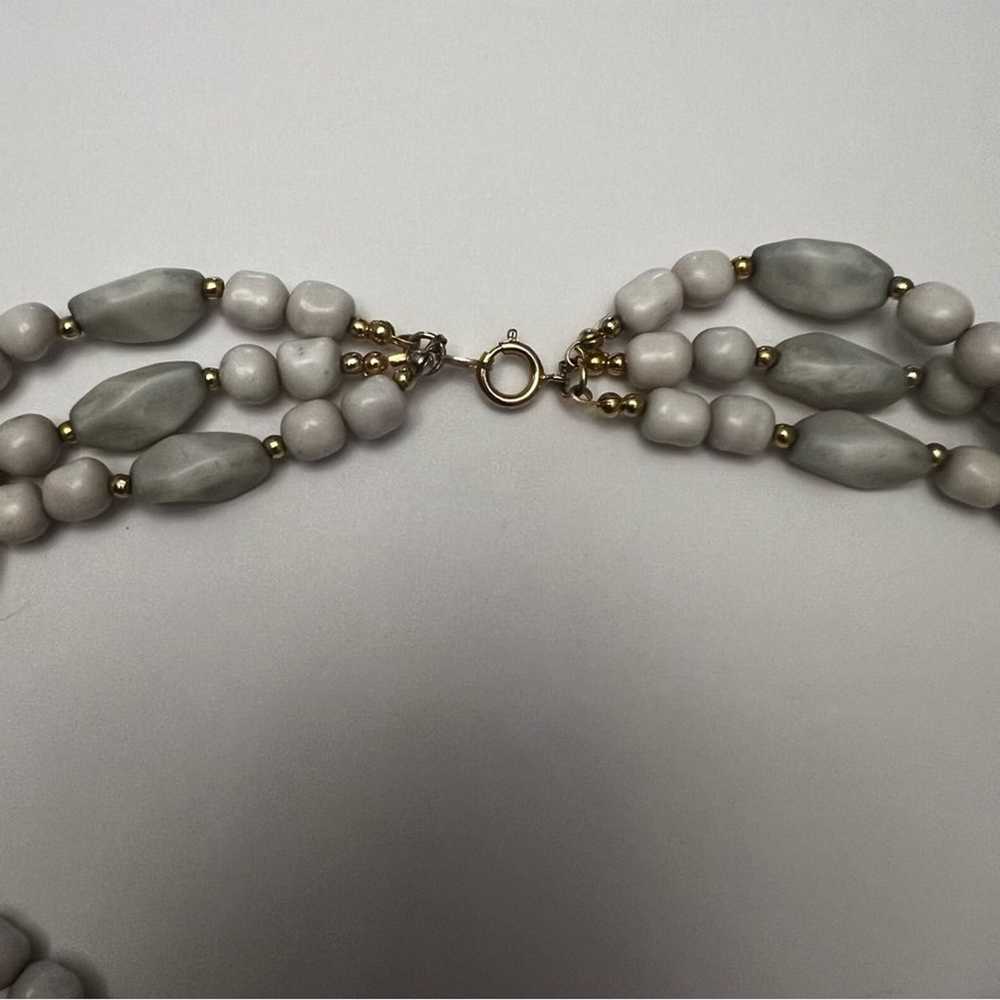 Vintage Japan Green Chalcedony Three Strand Long … - image 6