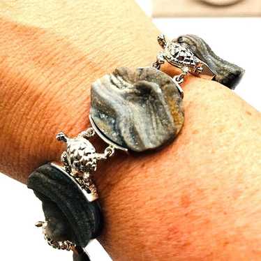 Rare Druzy Quartz Sterling Silver Turtle Bracelet - image 1