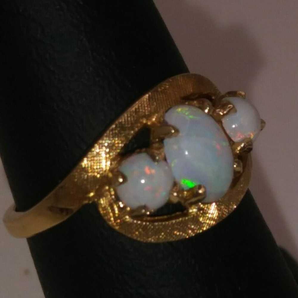 10k Gold Australian Opal 3 Stone Ring - image 2