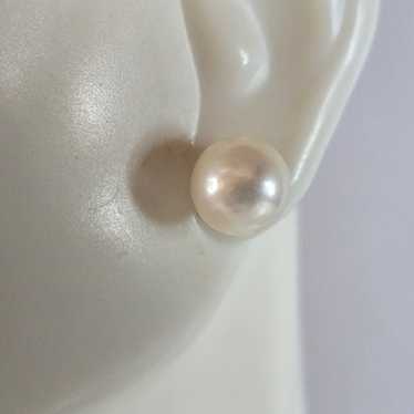 Pr Womens Vintage Estate 14K White Gold Pearl Stu… - image 1