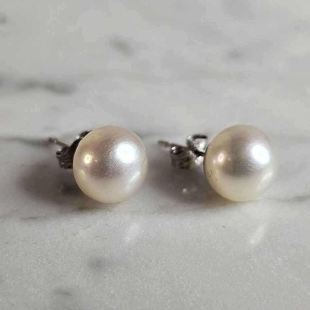 Pr Womens Vintage Estate 14K White Gold Pearl Stu… - image 2