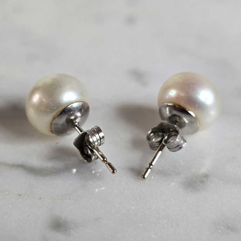 Pr Womens Vintage Estate 14K White Gold Pearl Stu… - image 3