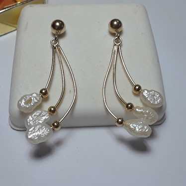 Estate Natural Freshwater Pearl 3 Ball Dangle dro… - image 1