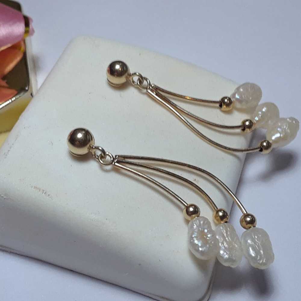 Estate Natural Freshwater Pearl 3 Ball Dangle dro… - image 2