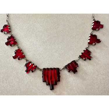 Czech antique Art Deco faceted red art Vauxhall g… - image 1