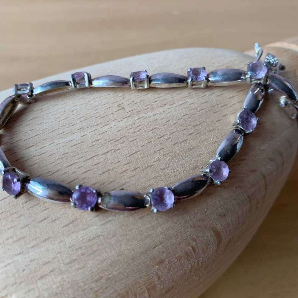 VINTAGE AMETHYST TENNIS BRACELET 925 STERLING SIL… - image 1