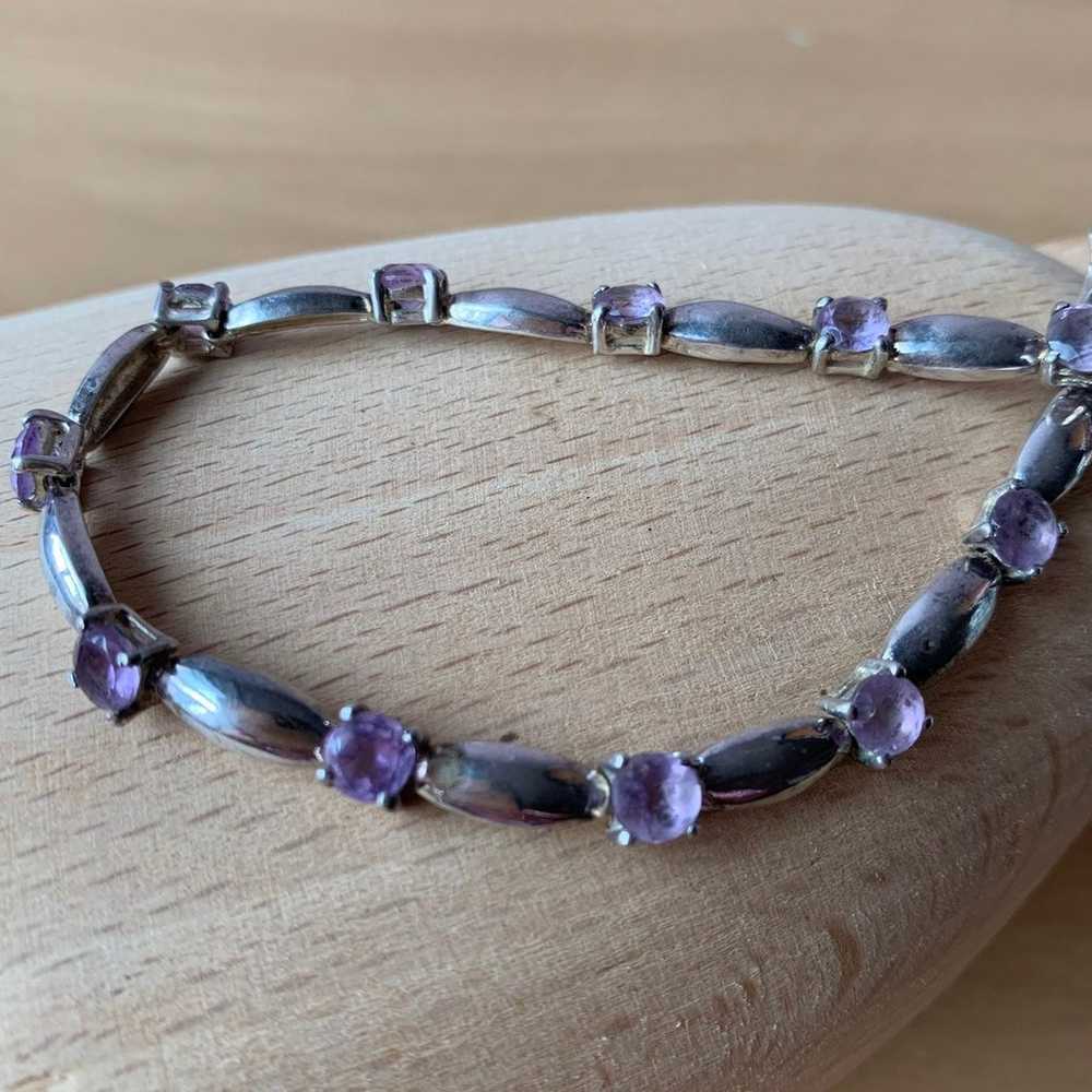 VINTAGE AMETHYST TENNIS BRACELET 925 STERLING SIL… - image 2