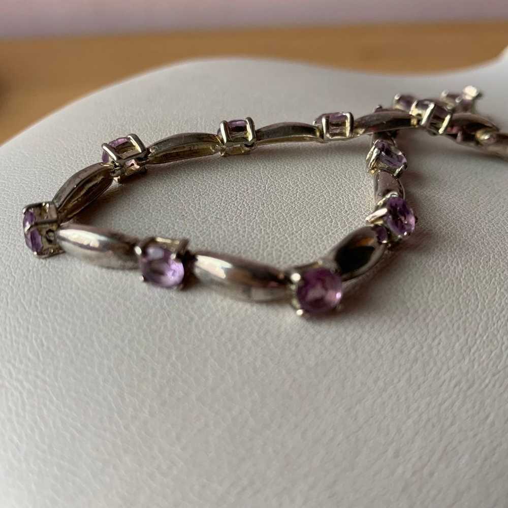 VINTAGE AMETHYST TENNIS BRACELET 925 STERLING SIL… - image 5