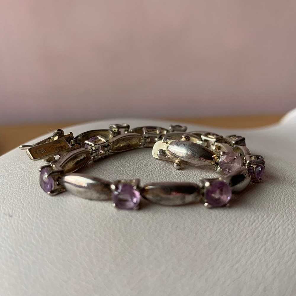 VINTAGE AMETHYST TENNIS BRACELET 925 STERLING SIL… - image 6