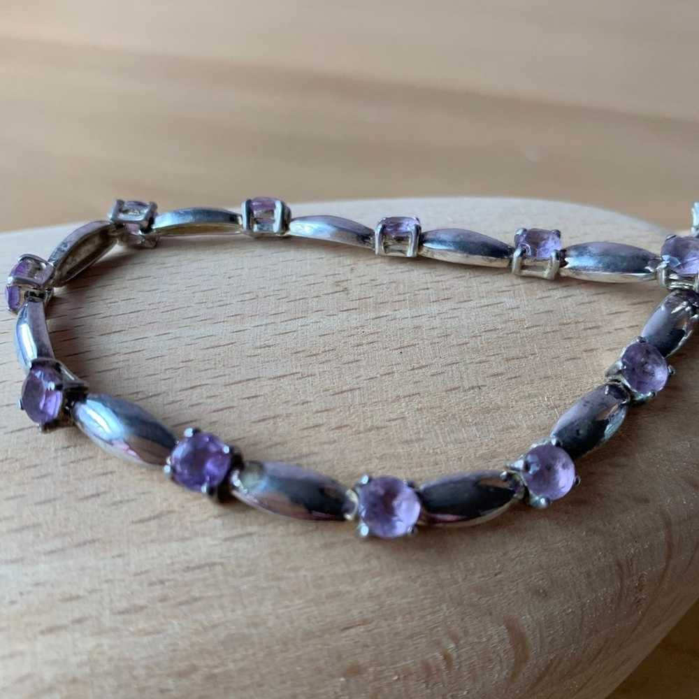 VINTAGE AMETHYST TENNIS BRACELET 925 STERLING SIL… - image 8