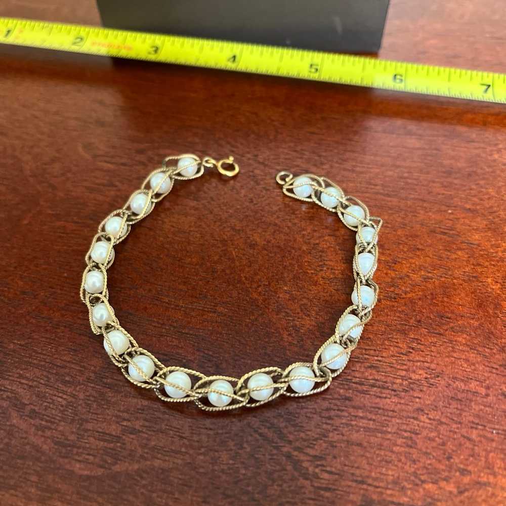 Vintage 14kt yellow gold caged pearl bracelet - image 8