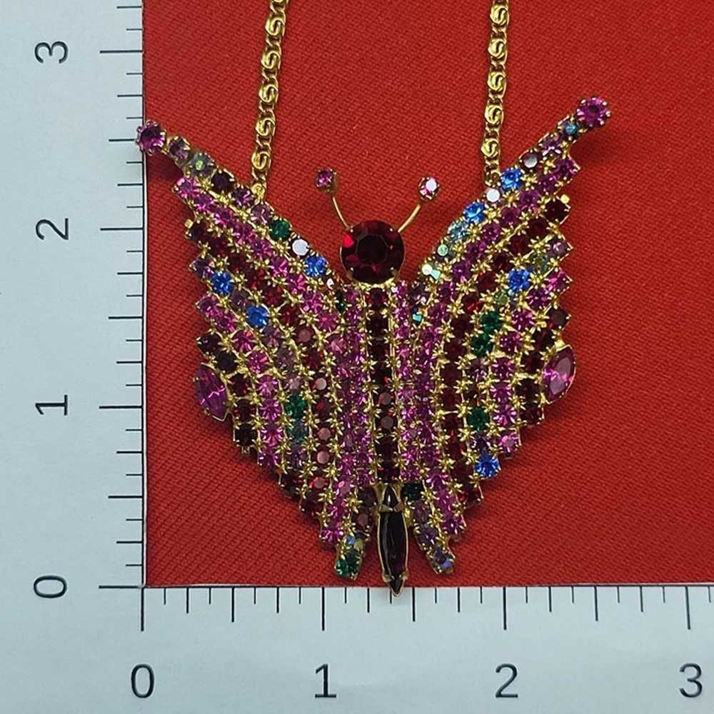 VTG Large Butterfly Multicolored Rhinestone Neckl… - image 10