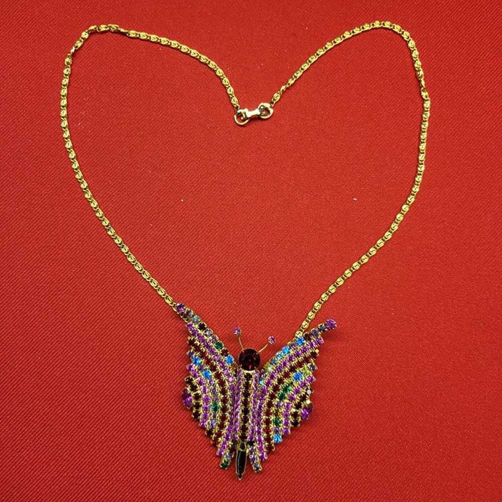 VTG Large Butterfly Multicolored Rhinestone Neckl… - image 2