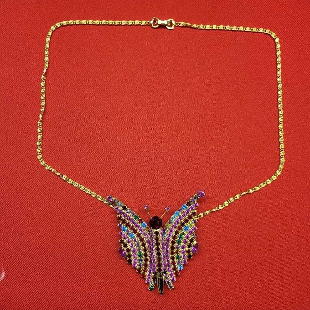 VTG Large Butterfly Multicolored Rhinestone Neckl… - image 5