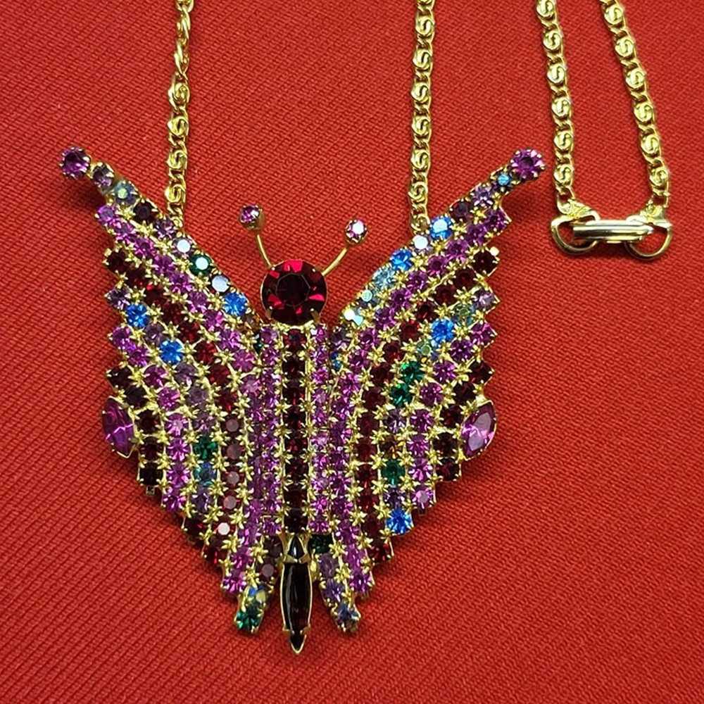 VTG Large Butterfly Multicolored Rhinestone Neckl… - image 6