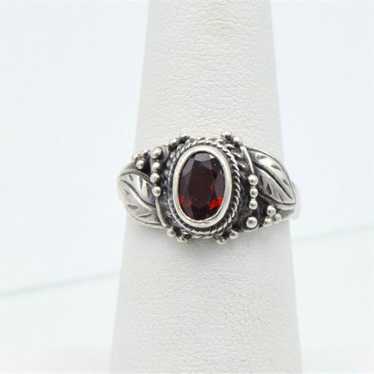 Vintage Sterling Silver & Garnet Ring Leaf Design - image 1