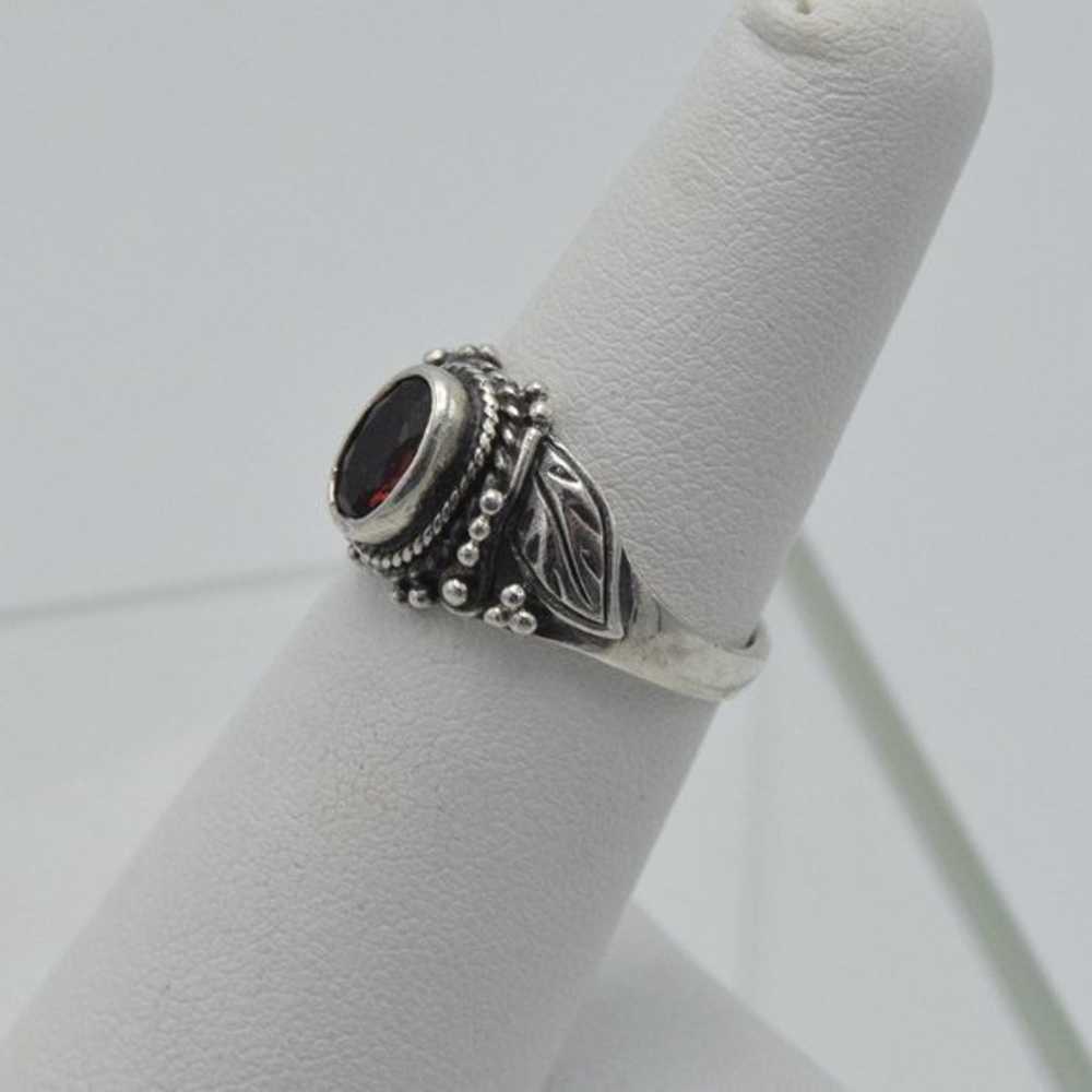 Vintage Sterling Silver & Garnet Ring Leaf Design - image 2