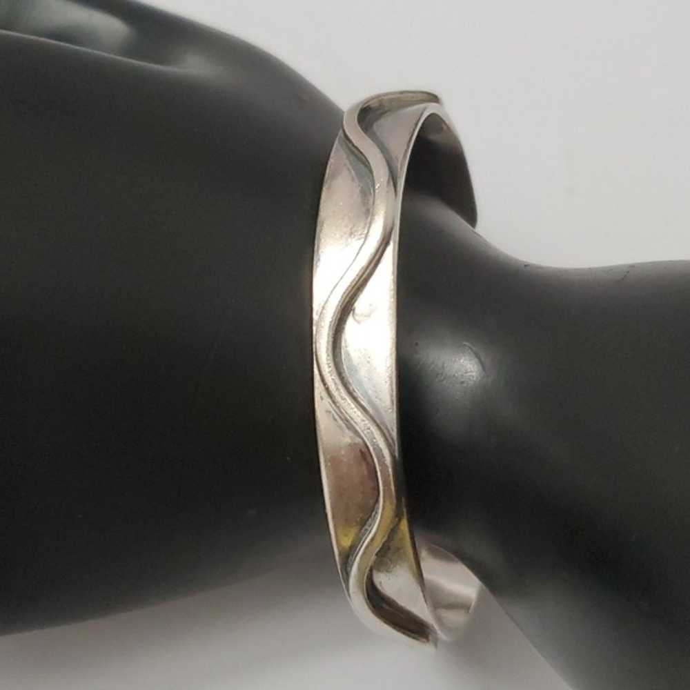 Sterling Silver 925 Handwrought Wave Cuff Bracelet - image 2