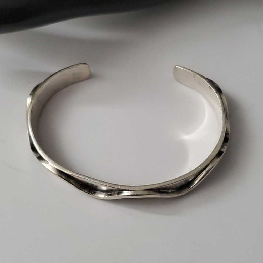 Sterling Silver 925 Handwrought Wave Cuff Bracelet - image 3