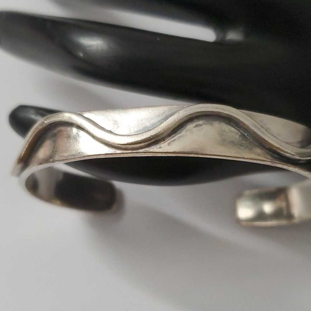 Sterling Silver 925 Handwrought Wave Cuff Bracelet - image 6