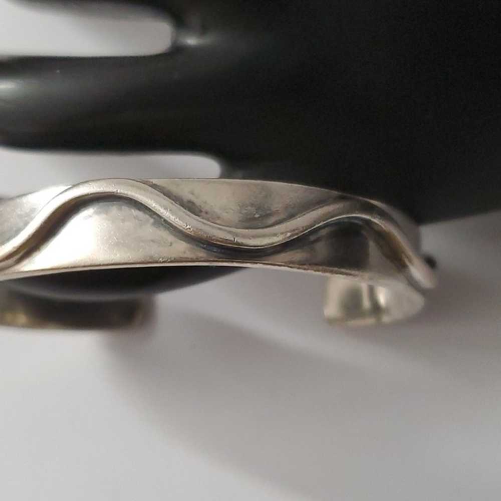 Sterling Silver 925 Handwrought Wave Cuff Bracelet - image 7