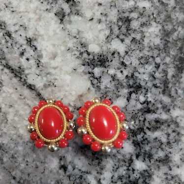 Vintage Red Clip on Earrings - image 1