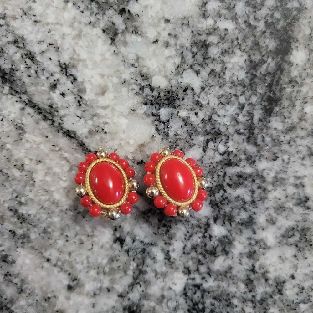 Vintage Red Clip on Earrings - image 2