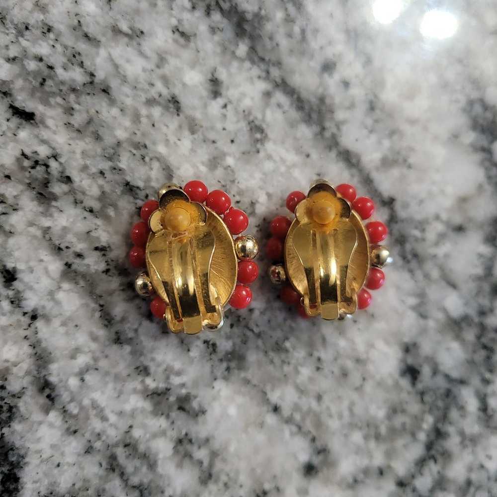 Vintage Red Clip on Earrings - image 3