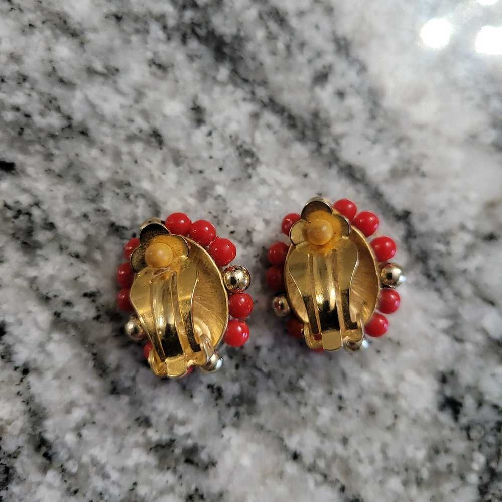 Vintage Red Clip on Earrings - image 4