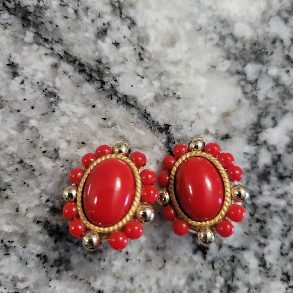 Vintage Red Clip on Earrings - image 5