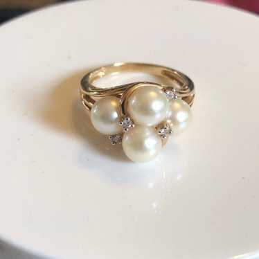 14k gold Pearl Ring and Pendant - image 1