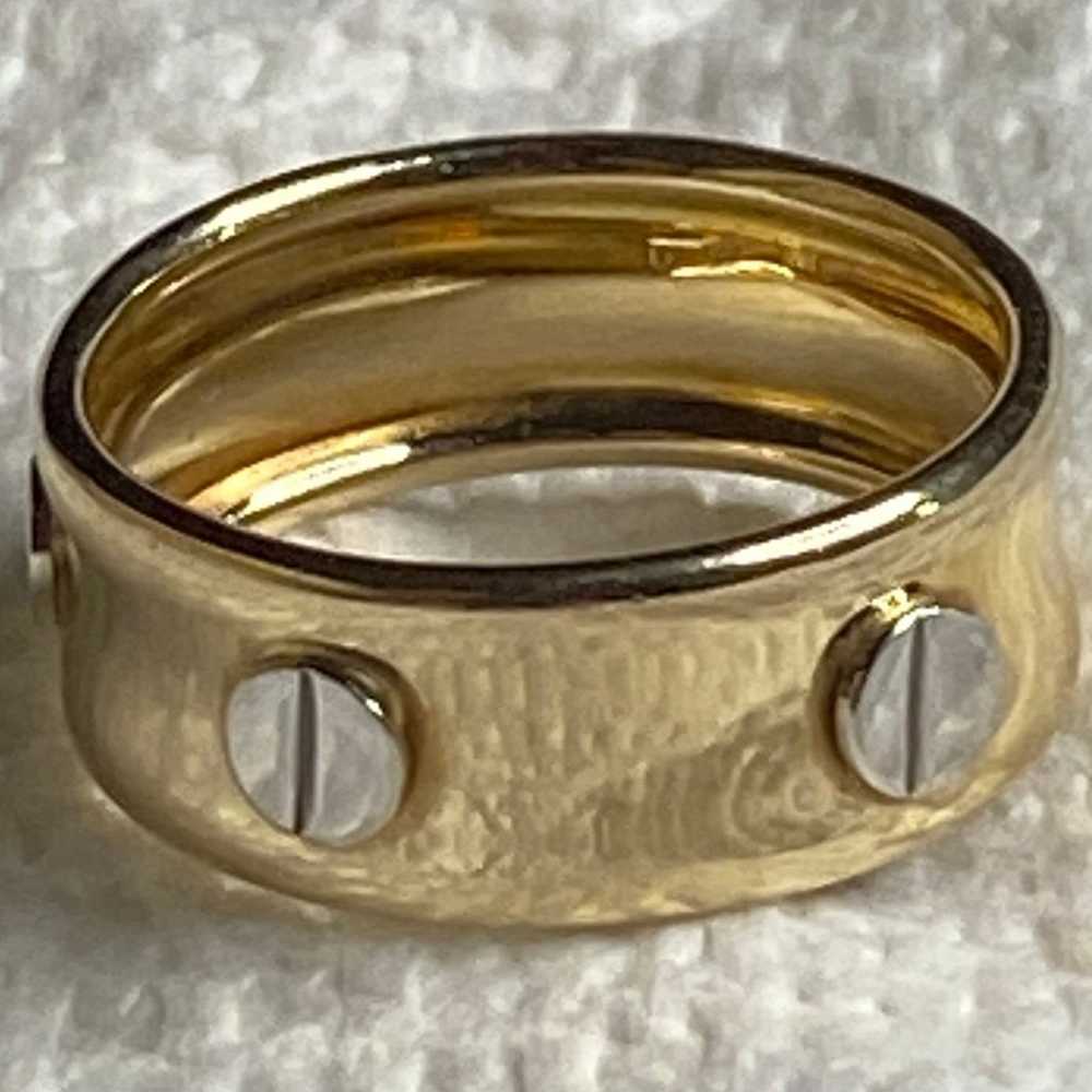 14K Yellow Gold/White Italian Nails Head Ring - image 10