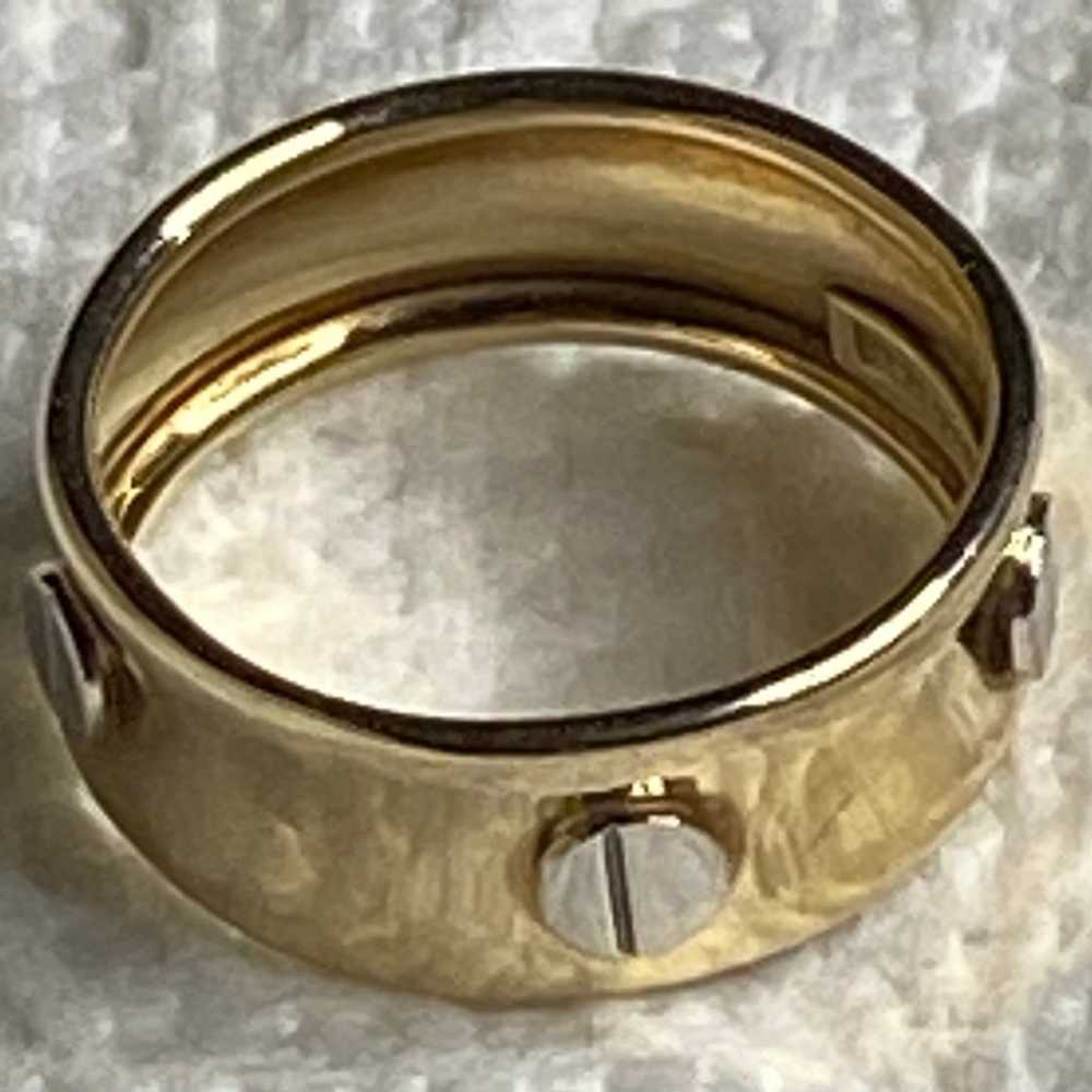 14K Yellow Gold/White Italian Nails Head Ring - image 8