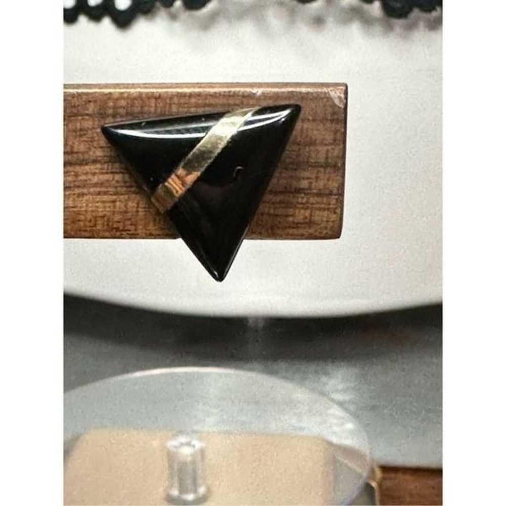 Black 14k gold triangle earrings - image 1