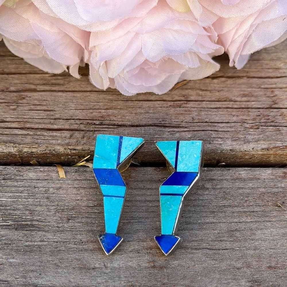 Vintage Turquoise and Lapis inlaid Navajo Broken … - image 1