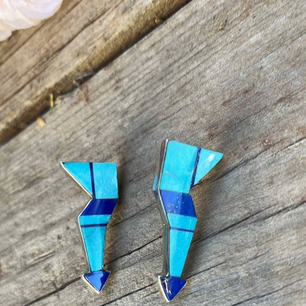 Vintage Turquoise and Lapis inlaid Navajo Broken … - image 3