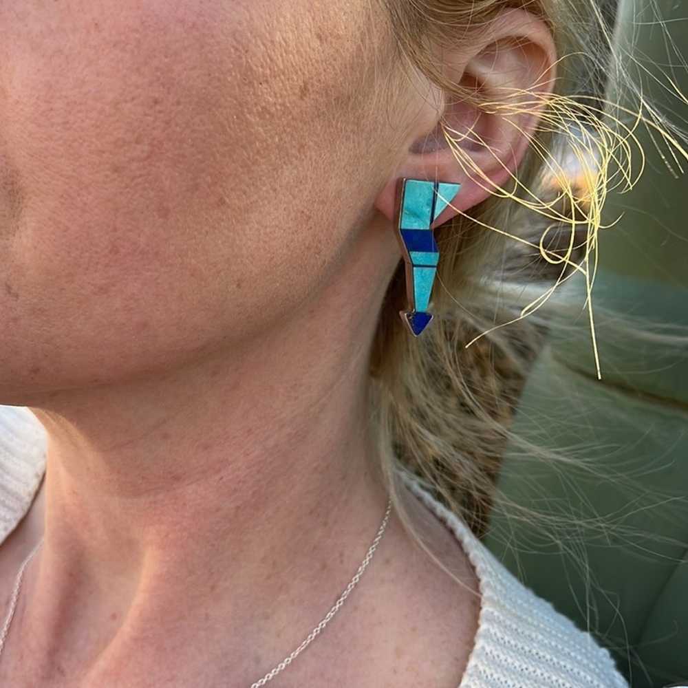 Vintage Turquoise and Lapis inlaid Navajo Broken … - image 9