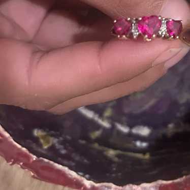 3 Heart Vintage Ruby Diamond 10k Gold Ring - image 1